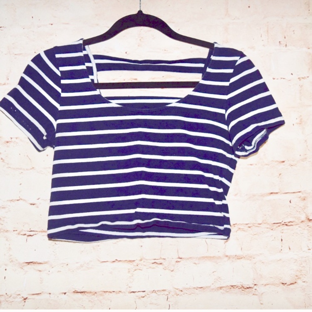 Charlotte Russe Navy Striped But Out Crop Top